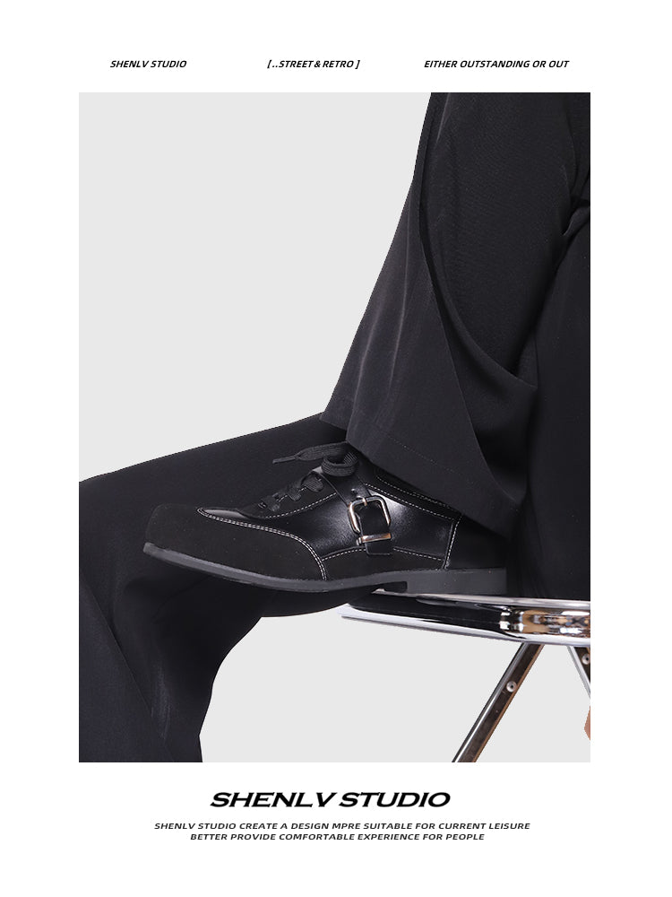 SHENLV STUDIO Retro Casual Shoes Thin Sole Square Head Small Leather Shoes