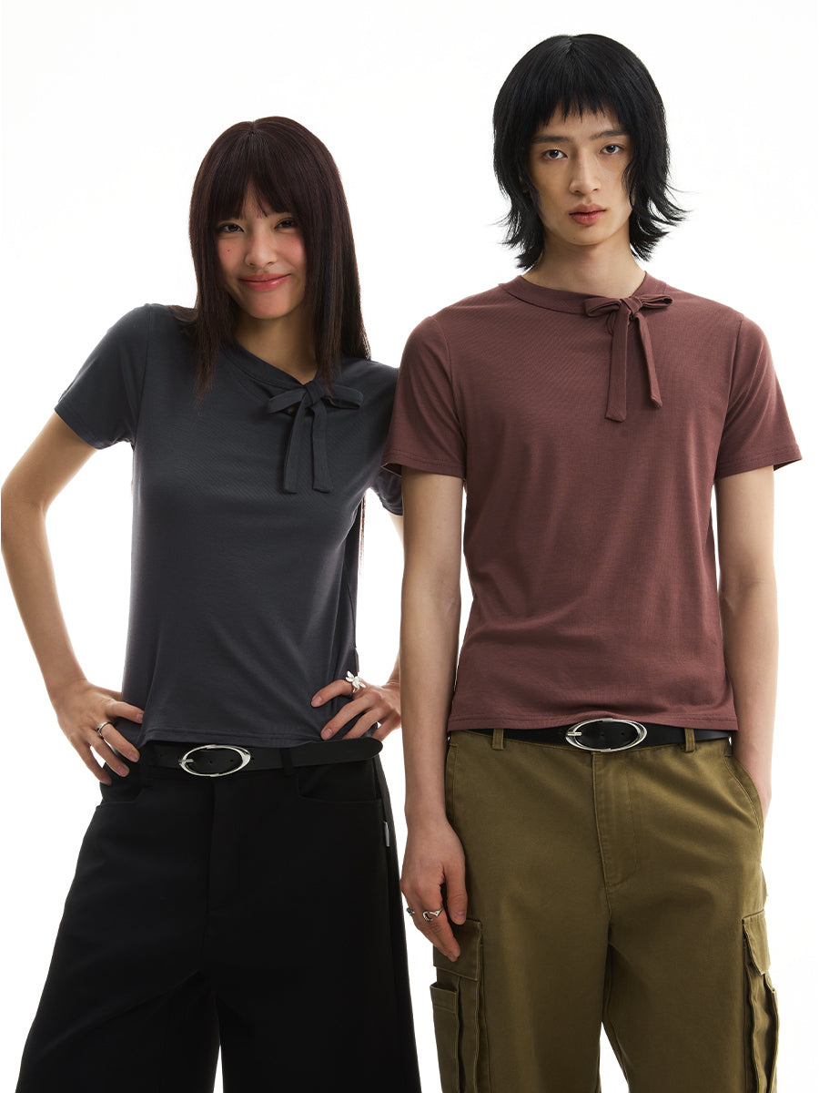FUNKYFUN Lyocell Skin Fabric V-Neck Lace Tee