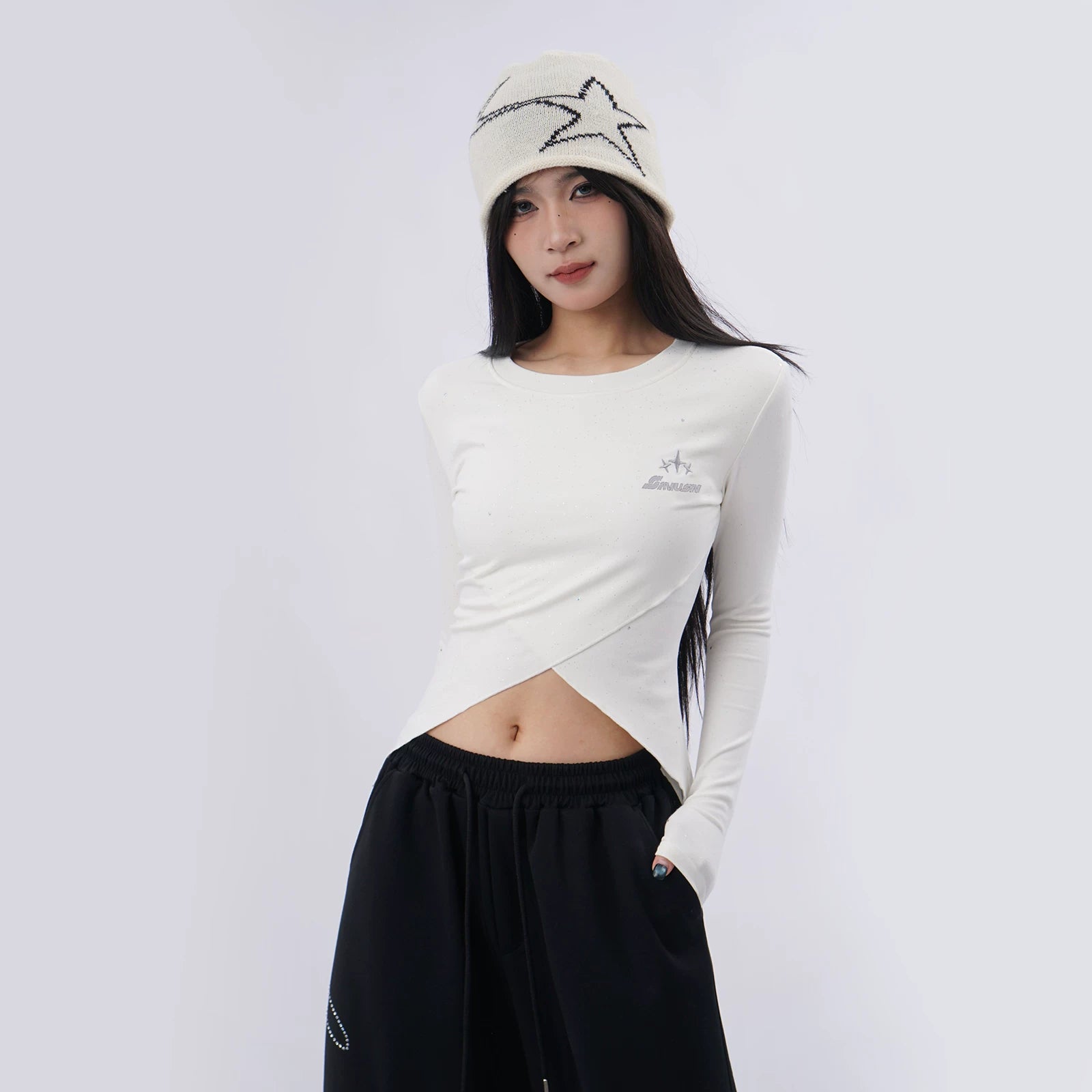 SAMUSAN Cross Halter Slim Lace Up Long Sleeve