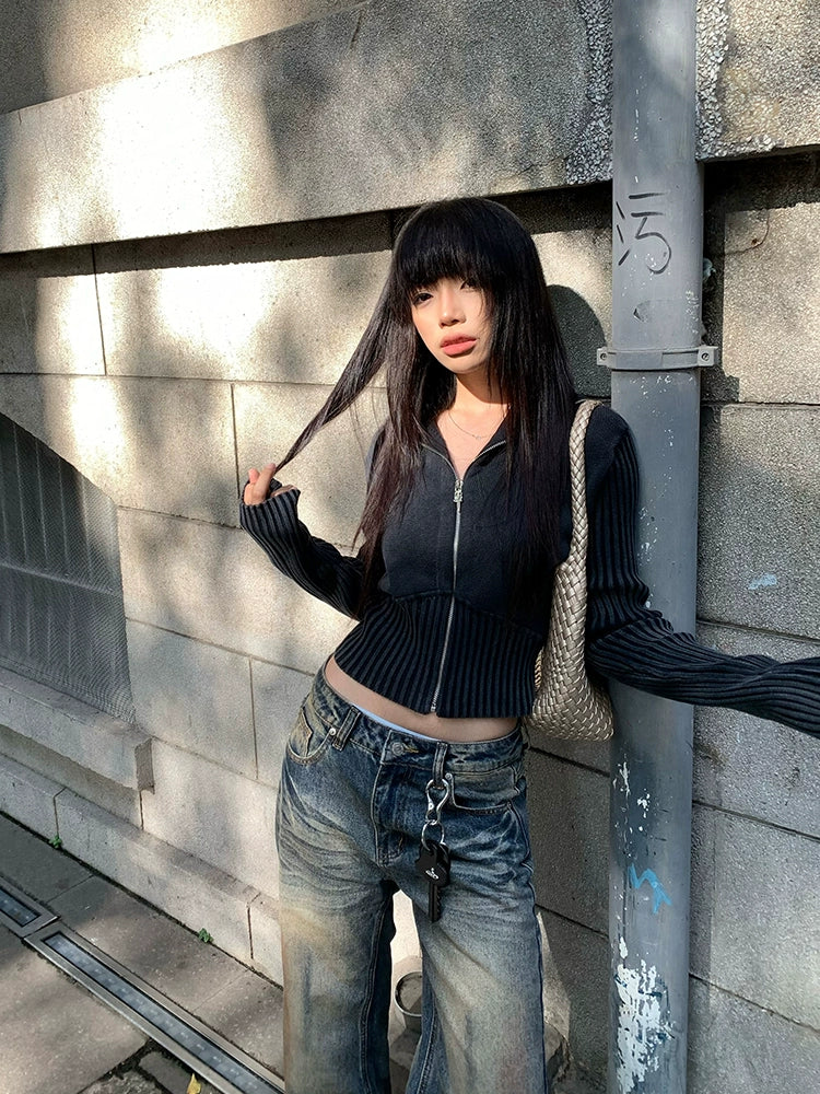 EAHO Vintage Striped Hooded Knitted Sweater