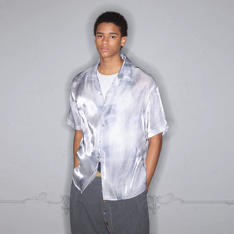 Rocawear Streamer Smudge Check Cuban Collar Short-sleeved Shirt