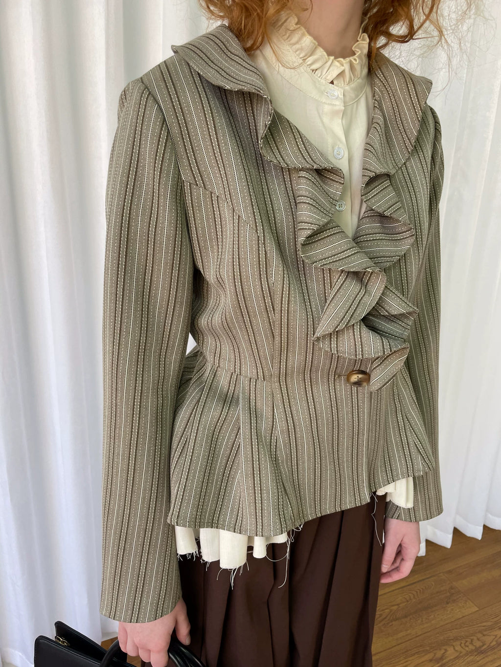 Loosesmell Striped Lace Versatile Blazer