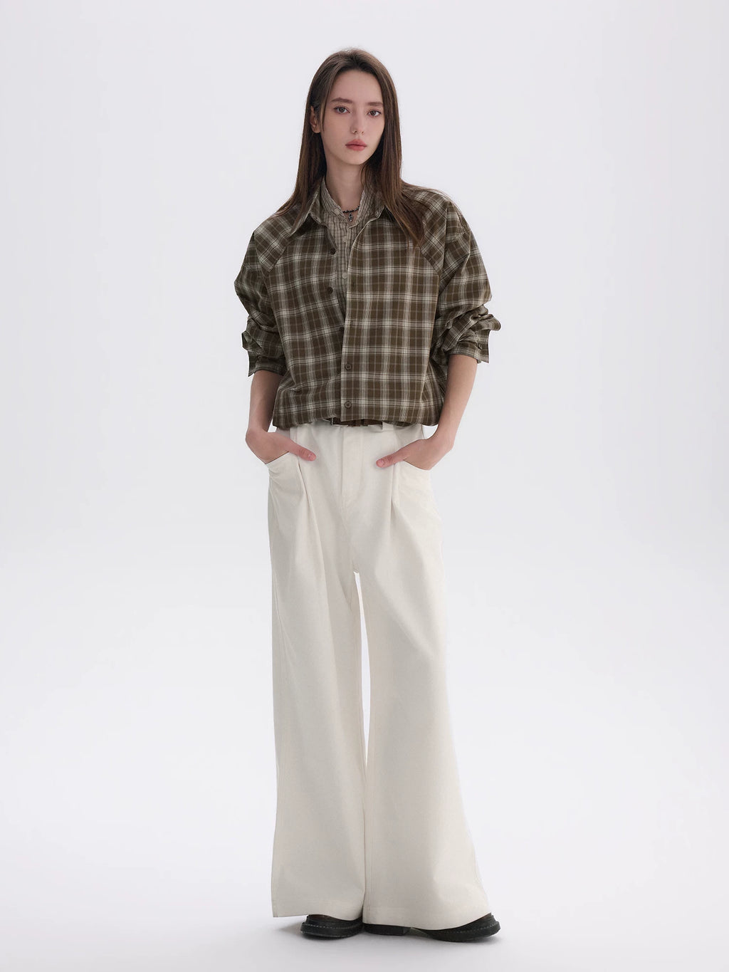 CHOR Vintage Fake Two-piece Casual Long-Sleeve Checked Shirt