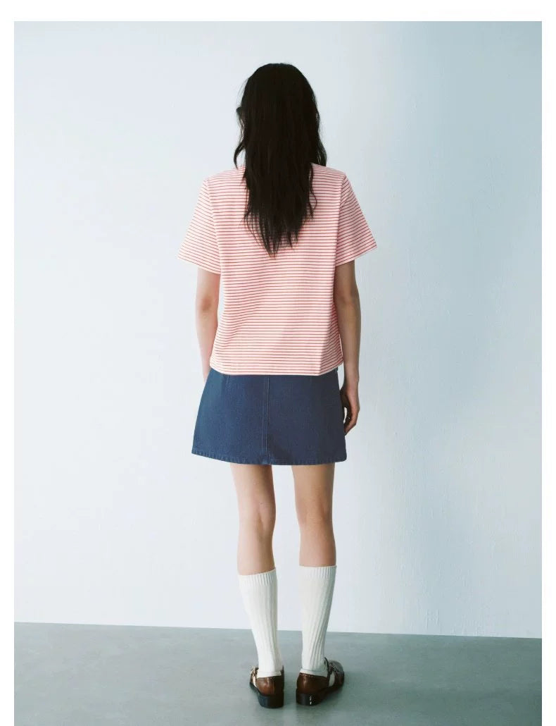 URBAN REVIVO Contrast Striped Crew Neck Short Sleeve T-Shirt