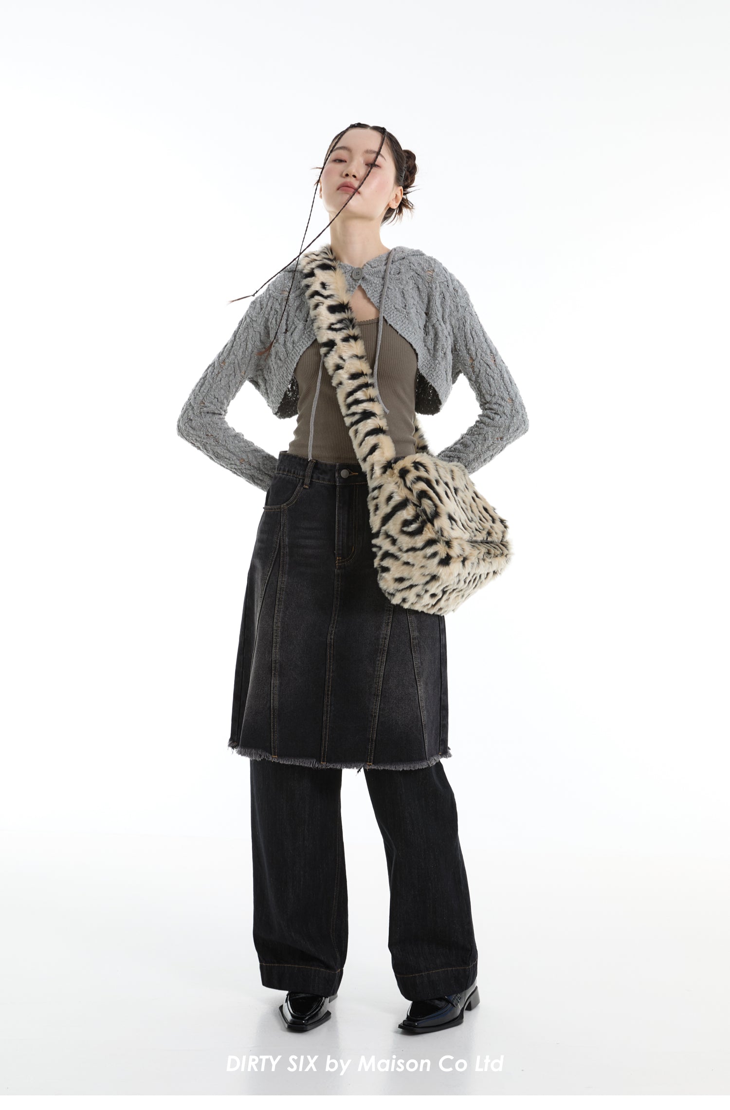 DirtySix spotted leopard flip square bag