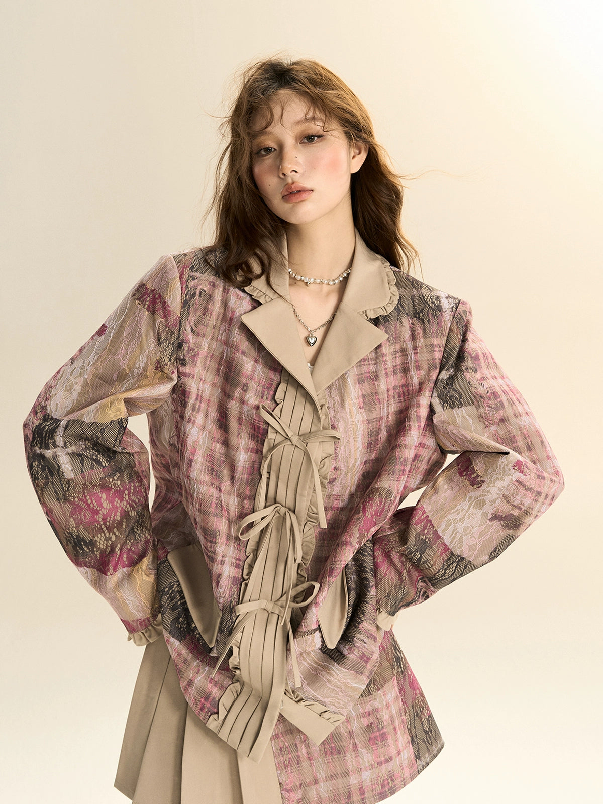 SASSY MOODY Lace Stitched Loose Blazer