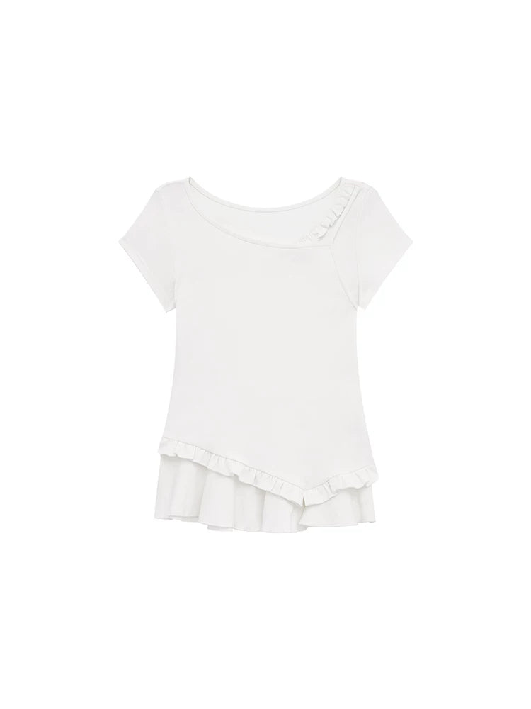 KANO Fake Two Pieces Chic Ruffle Leaf Tee