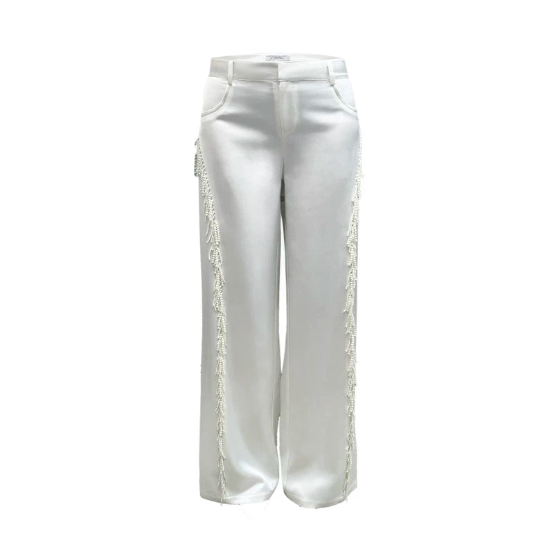 J TheChosen Pearl Irregular Fringed Loose Straight Pants