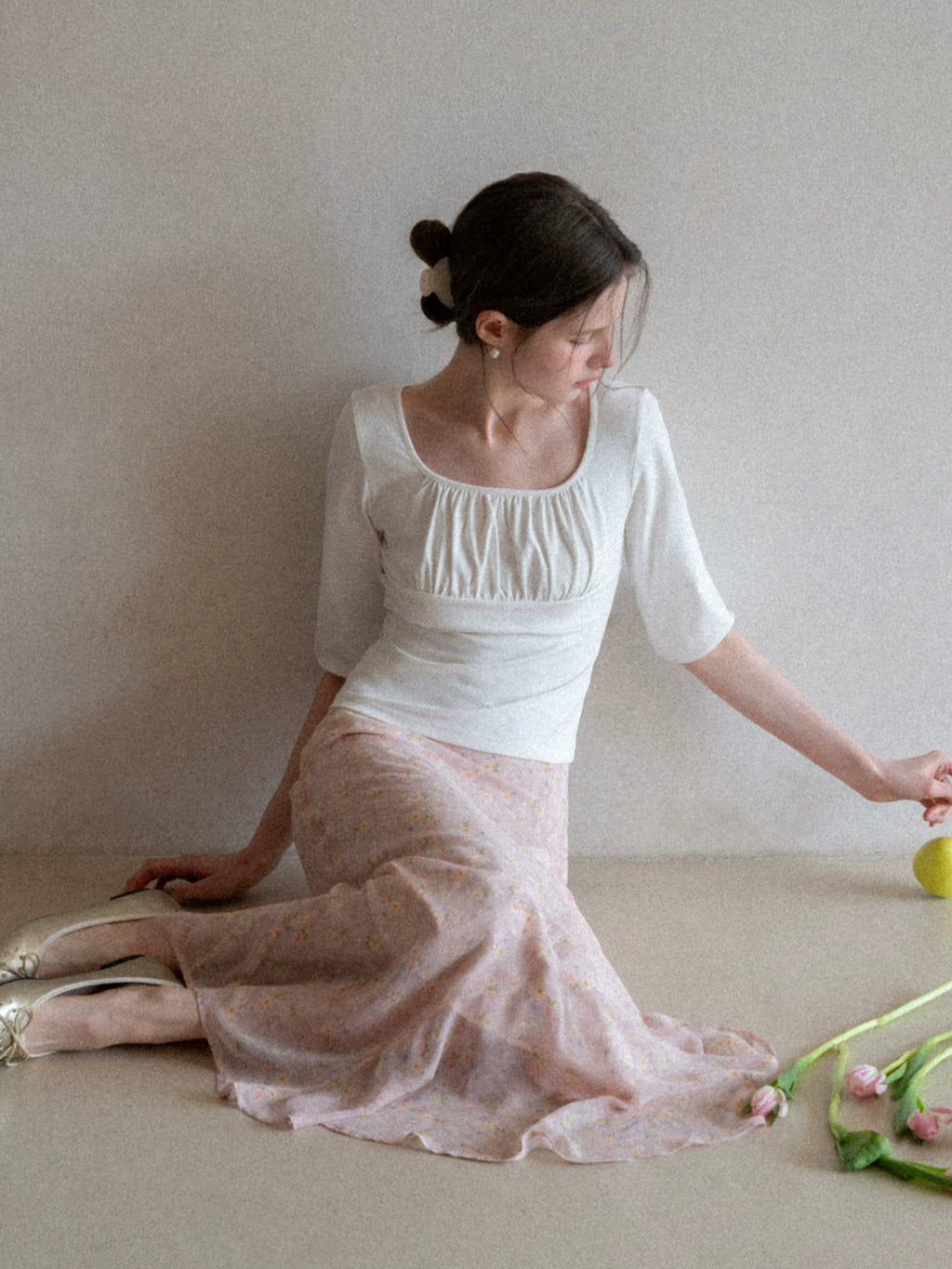 EGGKA Irregular Drape Elegant Floral Skirt