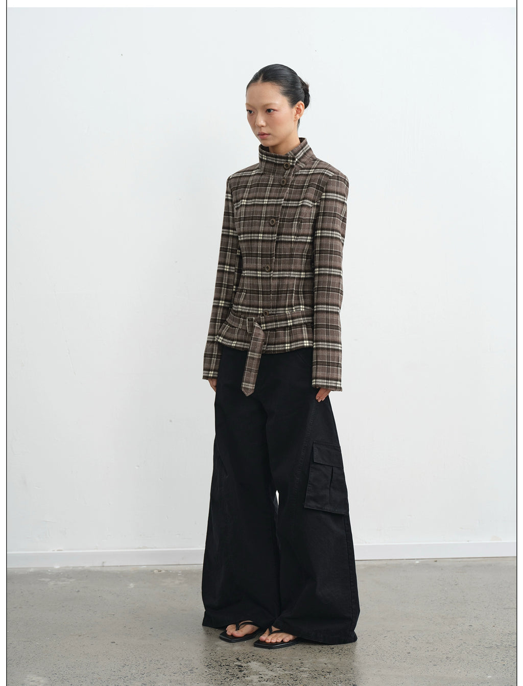 LINY LIBERTY Vintage Plaid Stand-up Jacket
