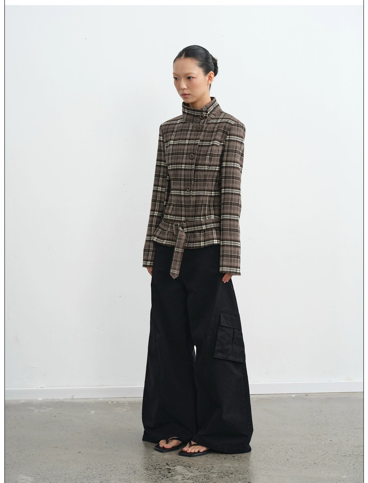 LINY LIBERTY Vintage Plaid Stand-up Jacket