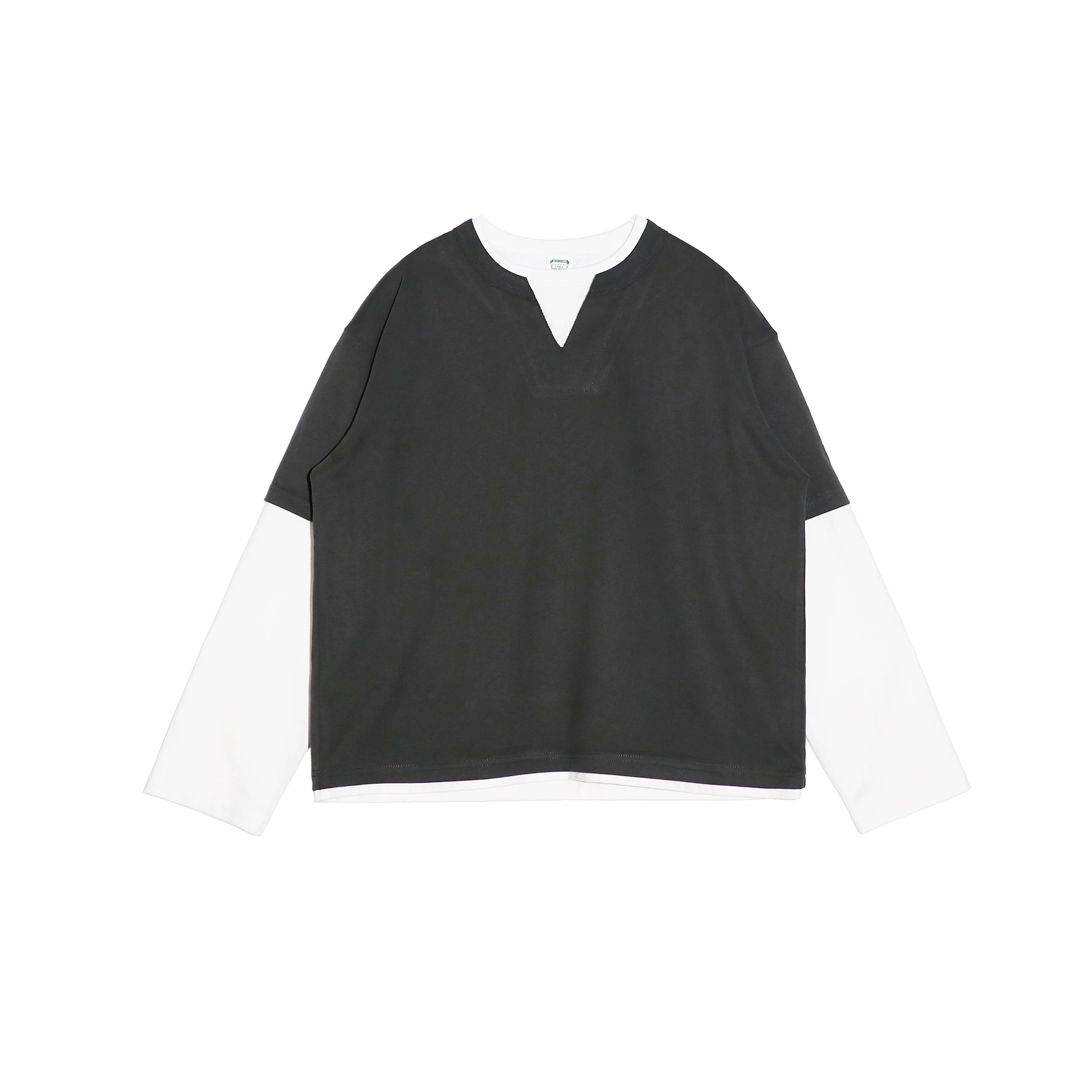 BPCALL Simple Loose Casual Fake Two Long Sleeves