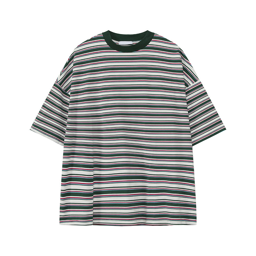 MTLCLOTHES Korean Version Striped Contrasting Retro Loose Tee
