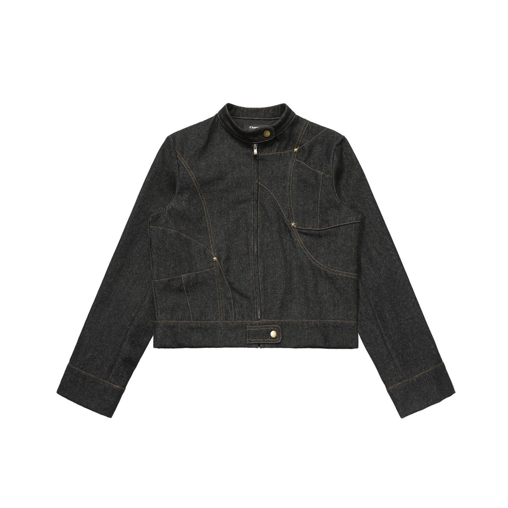 CHANYOOU Vintage Stand-up Collar Deconstructed Denim Jacket
