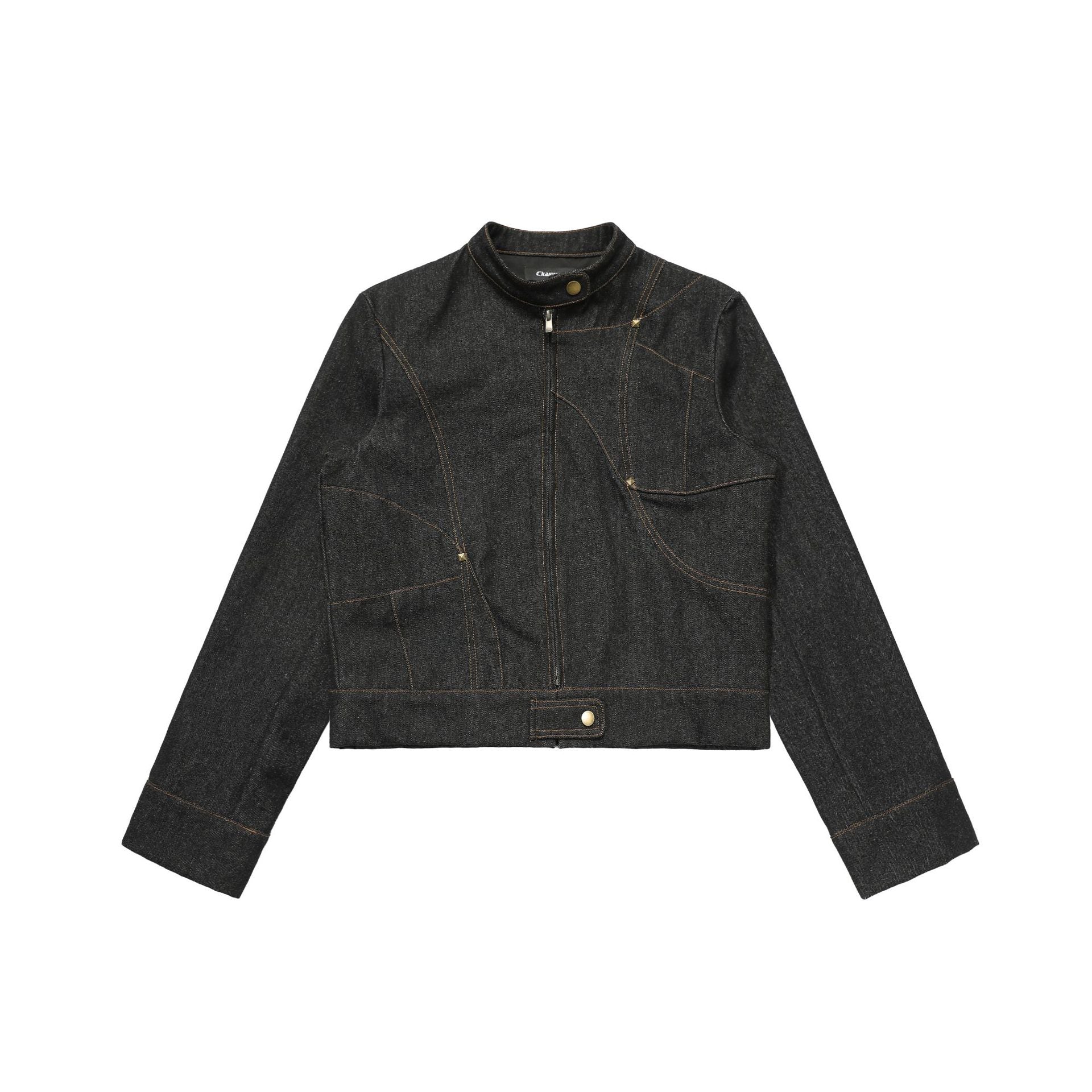 CHANYOOU Vintage Stand-up Collar Deconstructed Denim Jacket