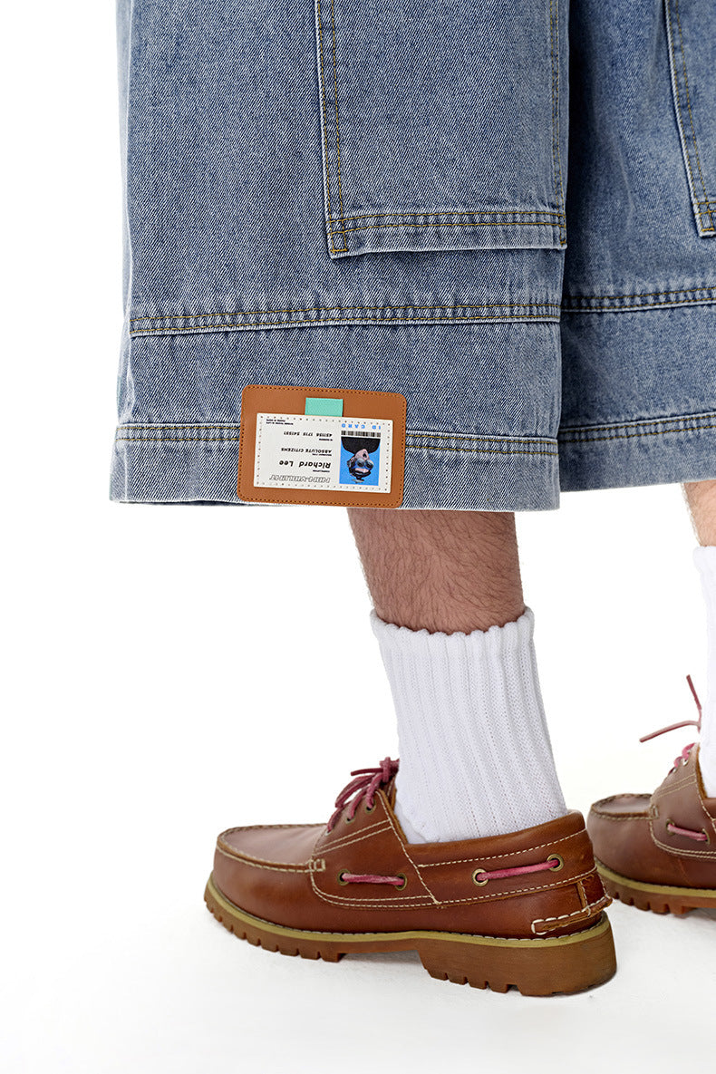 INF Anti-structure washing seven-point denim shorts