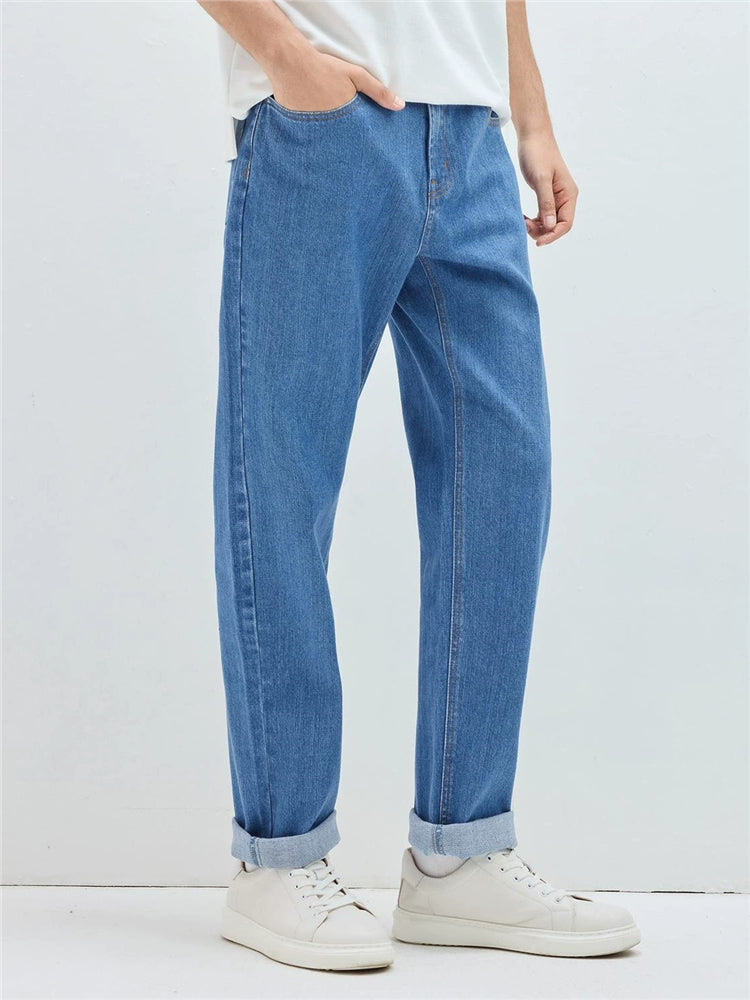 Giordano Straight Mid-waist Micro-elastic Denim Trousers