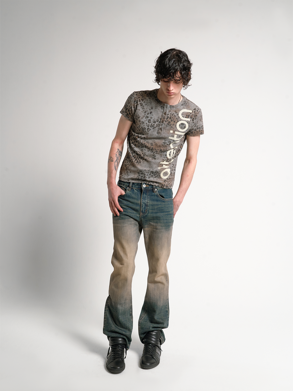 NoEmosen Water Wash Gradual Change Mud Dye Blue Fit Micro Pull Jeans