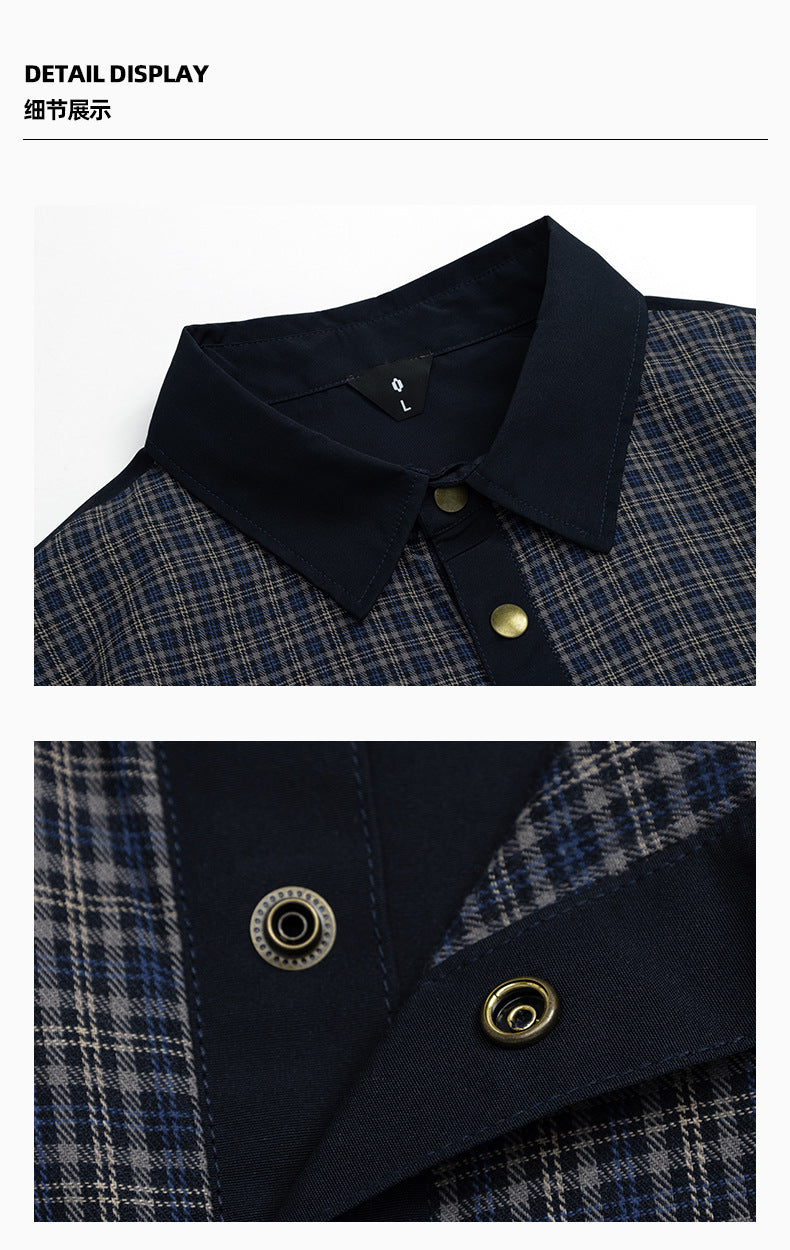 OVDY Plaid Splicing Contrasting Color Retro Polo Shirt