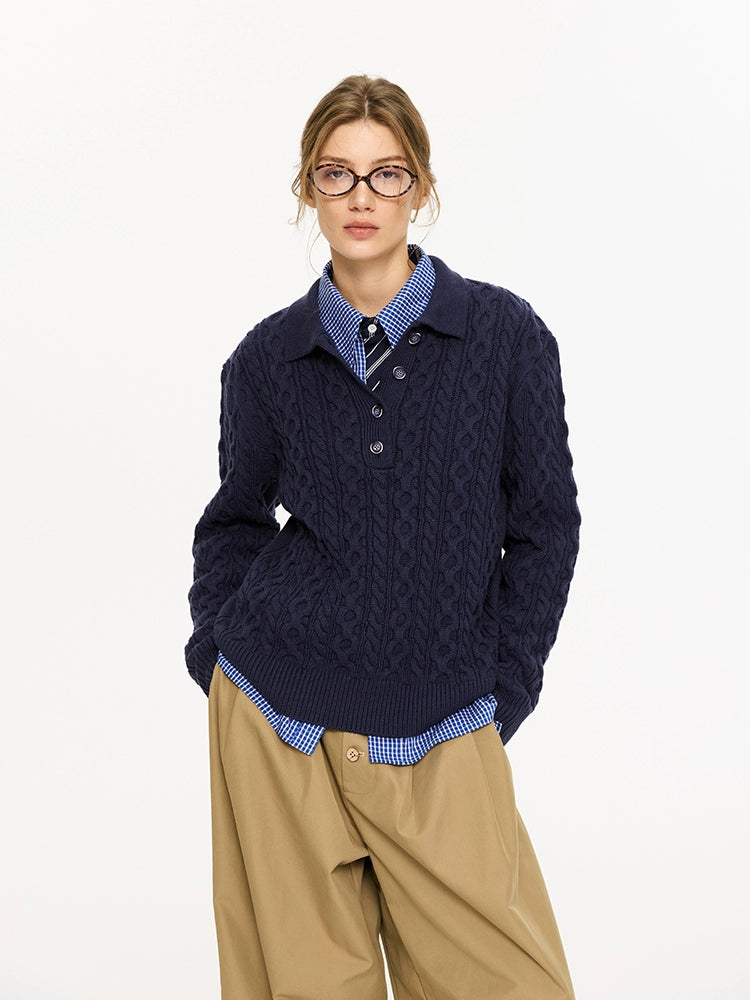 KREATE Twist Lapel Three-dimensional Twisted Polo Sweater