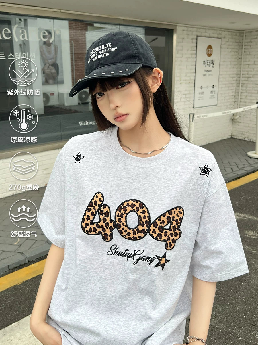 404MOB Leopard Print Three-dimensional Embroidery Tee