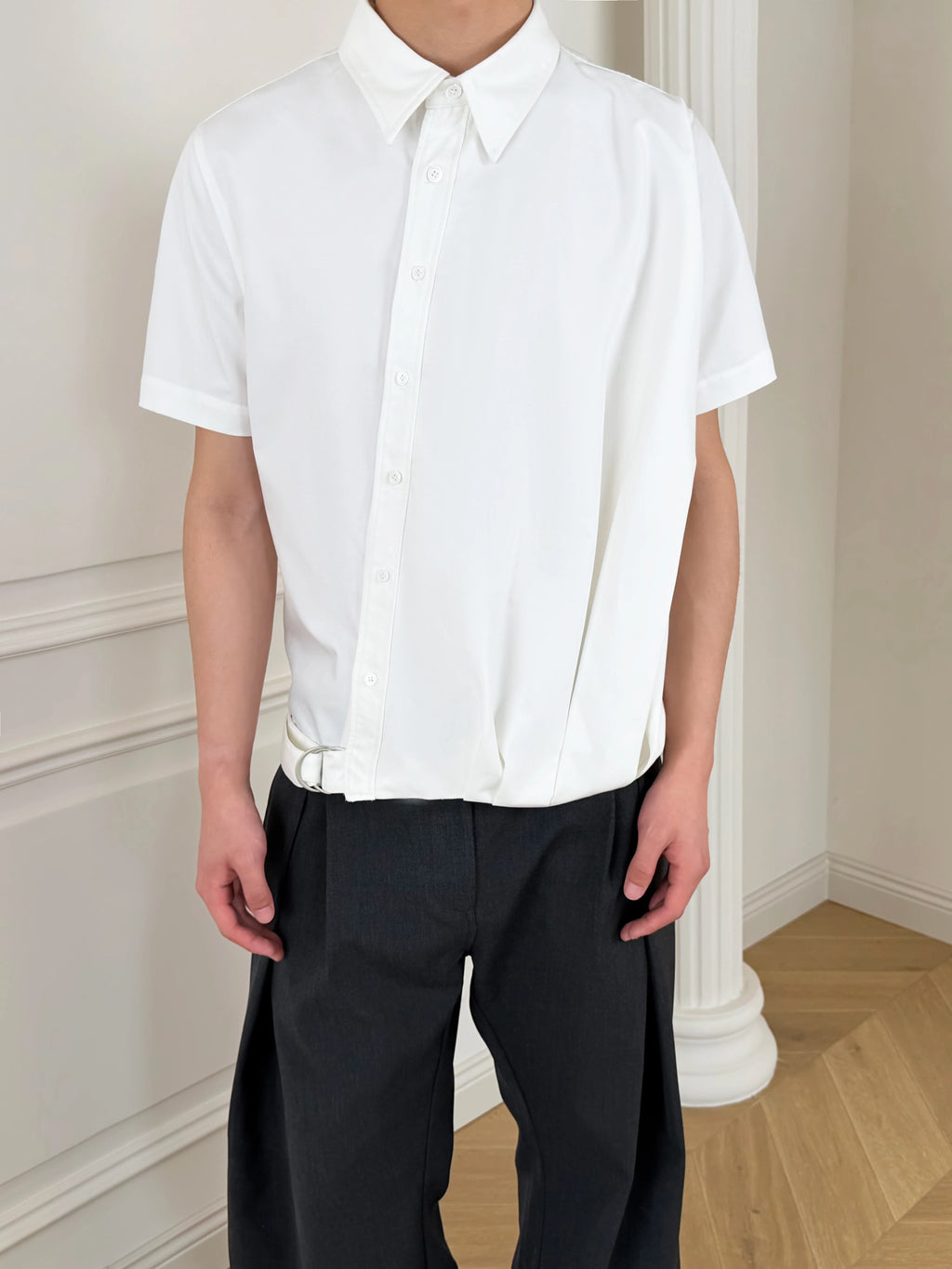 Stay The Night Pleated Strap-Up Short Sleeve Shirt