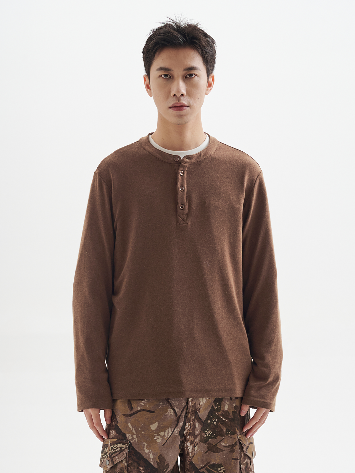 BUTTBILL 24AW Japanese Henry Neck 5% Merino Blended Long Sleeve Tee