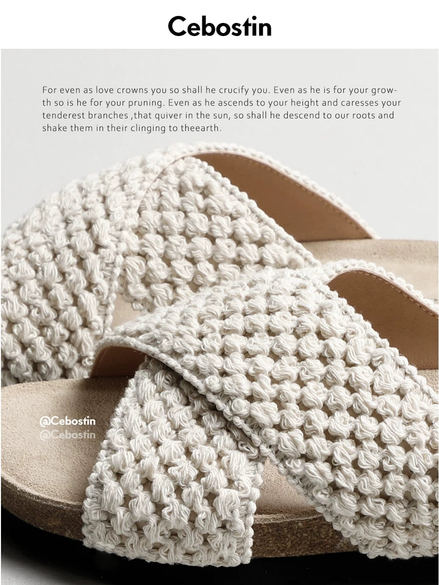 Cebostin Heightened Platform Woven Sandals Slippers