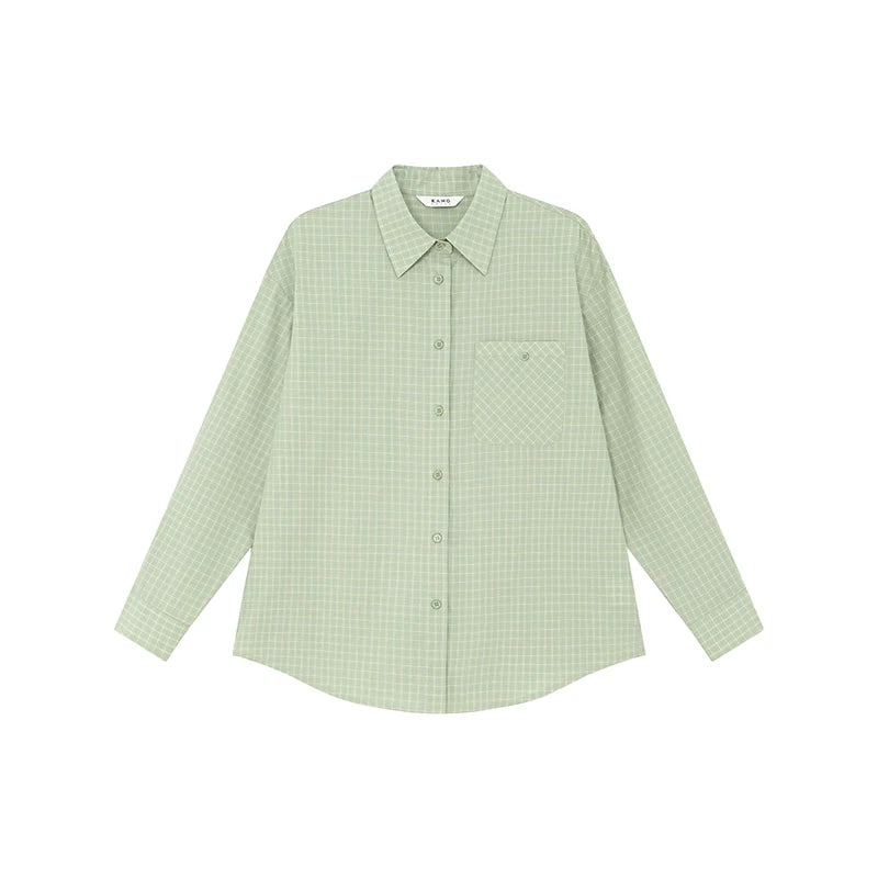 KANO Plaid Bag Long-sleeved Loose Shirt