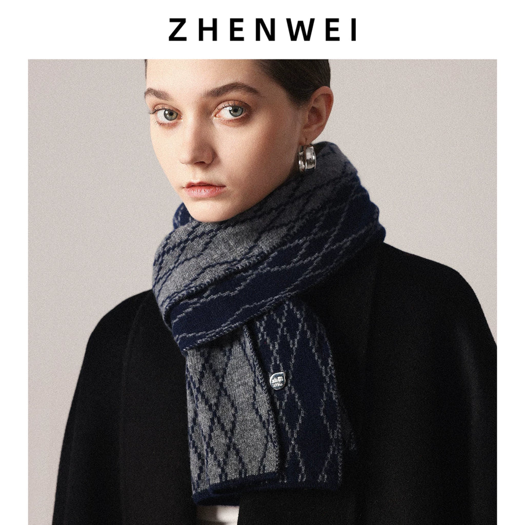 ZHENWEI 26 High-count 100% Wool Checked Knitted Scarves