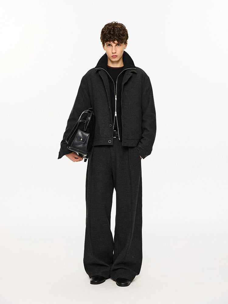 KREATE Tweed Pleated Slightly Wide A-shaped Casual Trousers