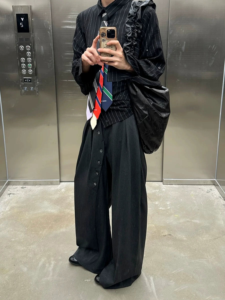 TWOMOONS Curved Button-down Trousers