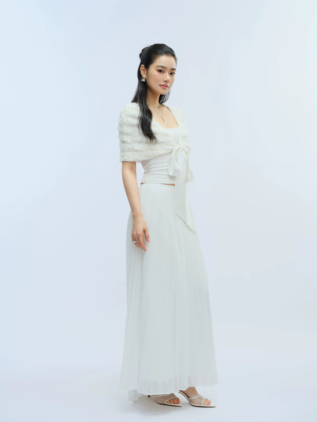 J TheChosen Sequined Plush Strap-on Cardigan Shawl