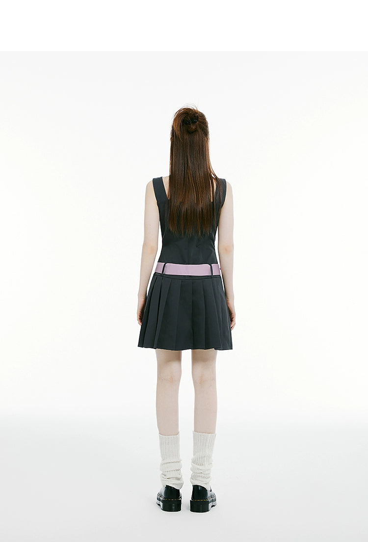 Imone College Girl Style Contrasting Color Suspender Dress
