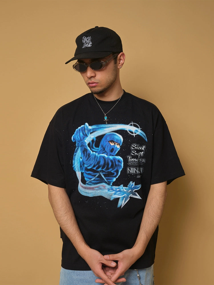 ComicTree C.t 2025 Summer Night Ninja Crew Neck Short Sleeve Tee