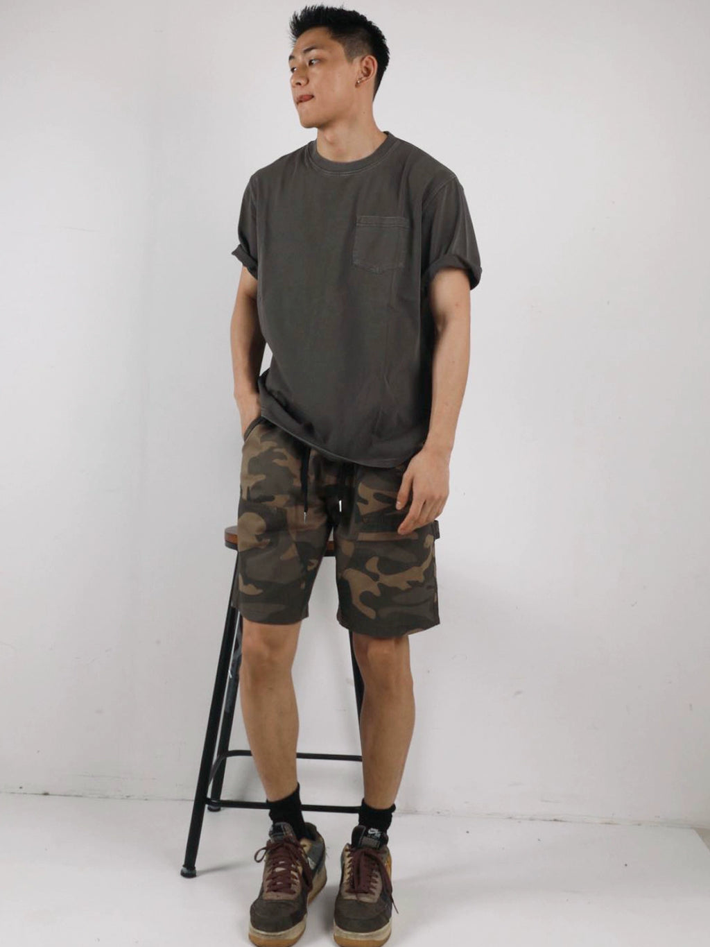 GTAL Camouflage Retro Multi-pocket Tooling Five-point Pants