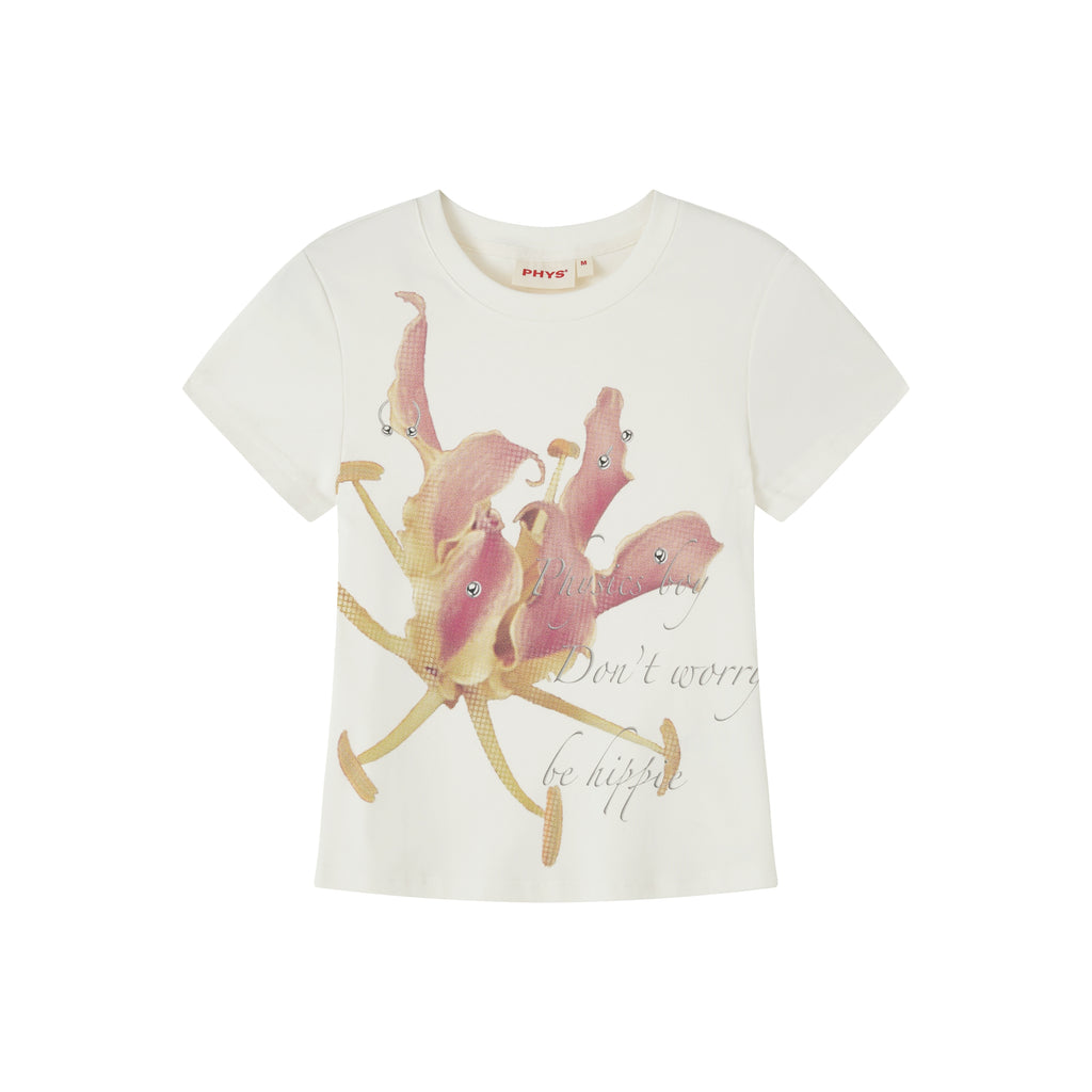 PHYS Floral Print Micro-closure Front Shoulder Short-sleeved T-shirt Tee