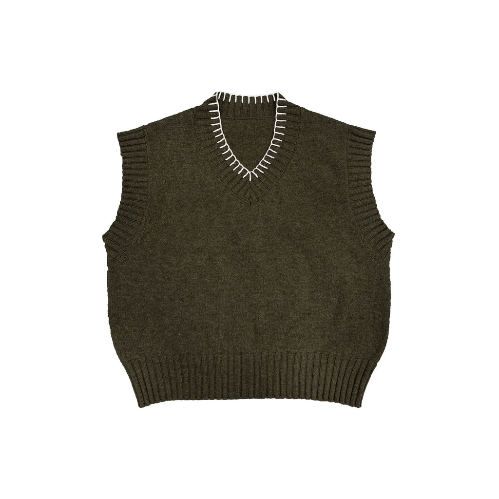 WANNALAB Wool-blend Coarse-needle V-neck Vest