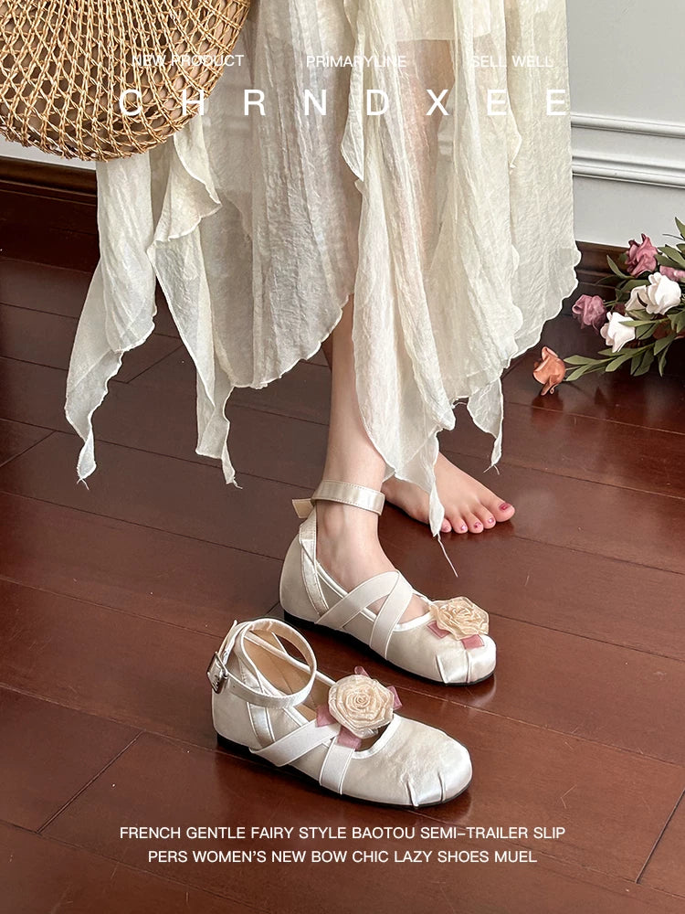 CHRNDXEE Flower Cross Strap Inner Heightening Flat Shoes