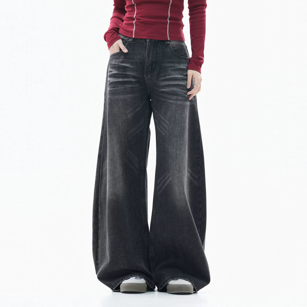 Zuocisankon Retro Cat Whisker Straight Jeans