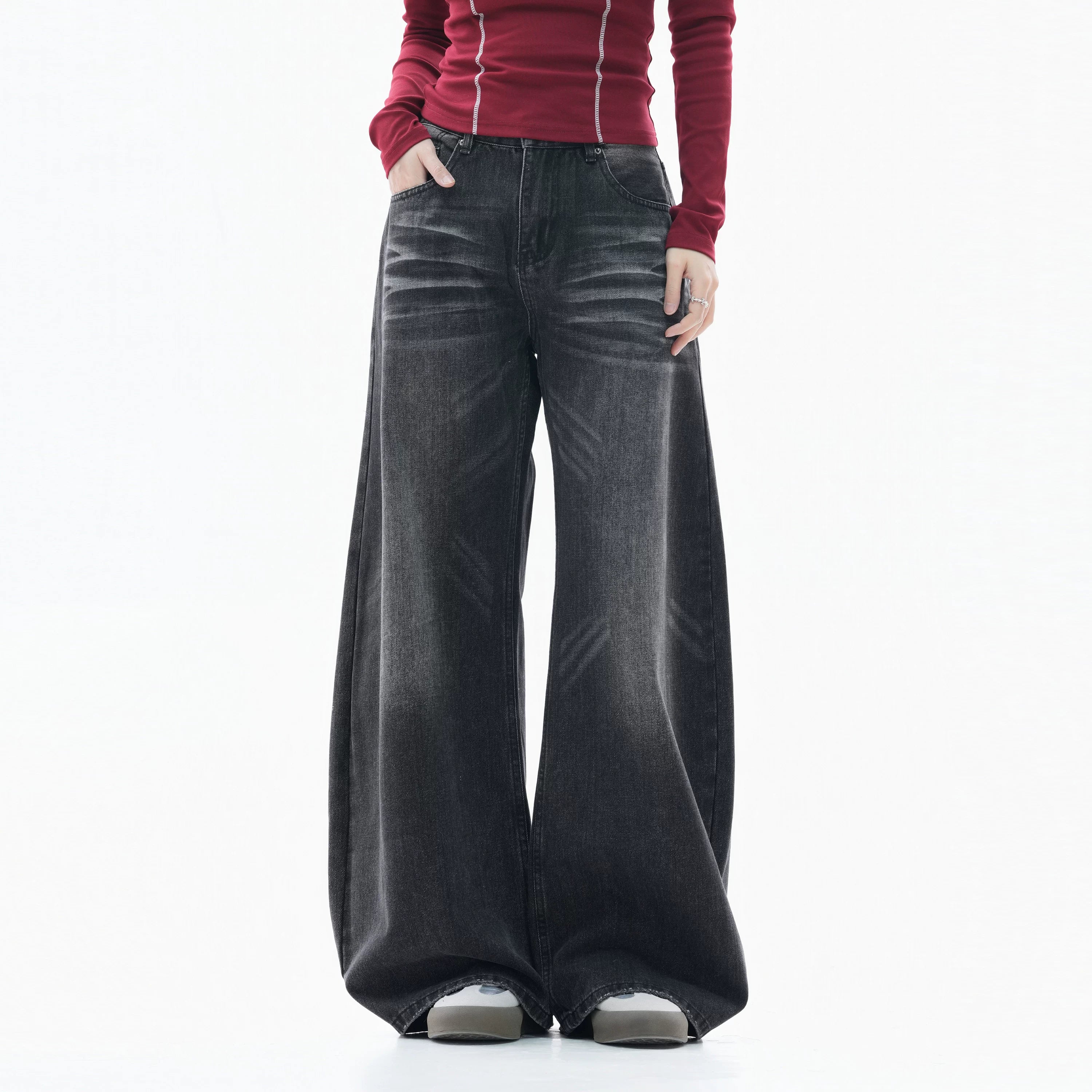 Zuocisankon Retro Cat Whisker Straight Jeans