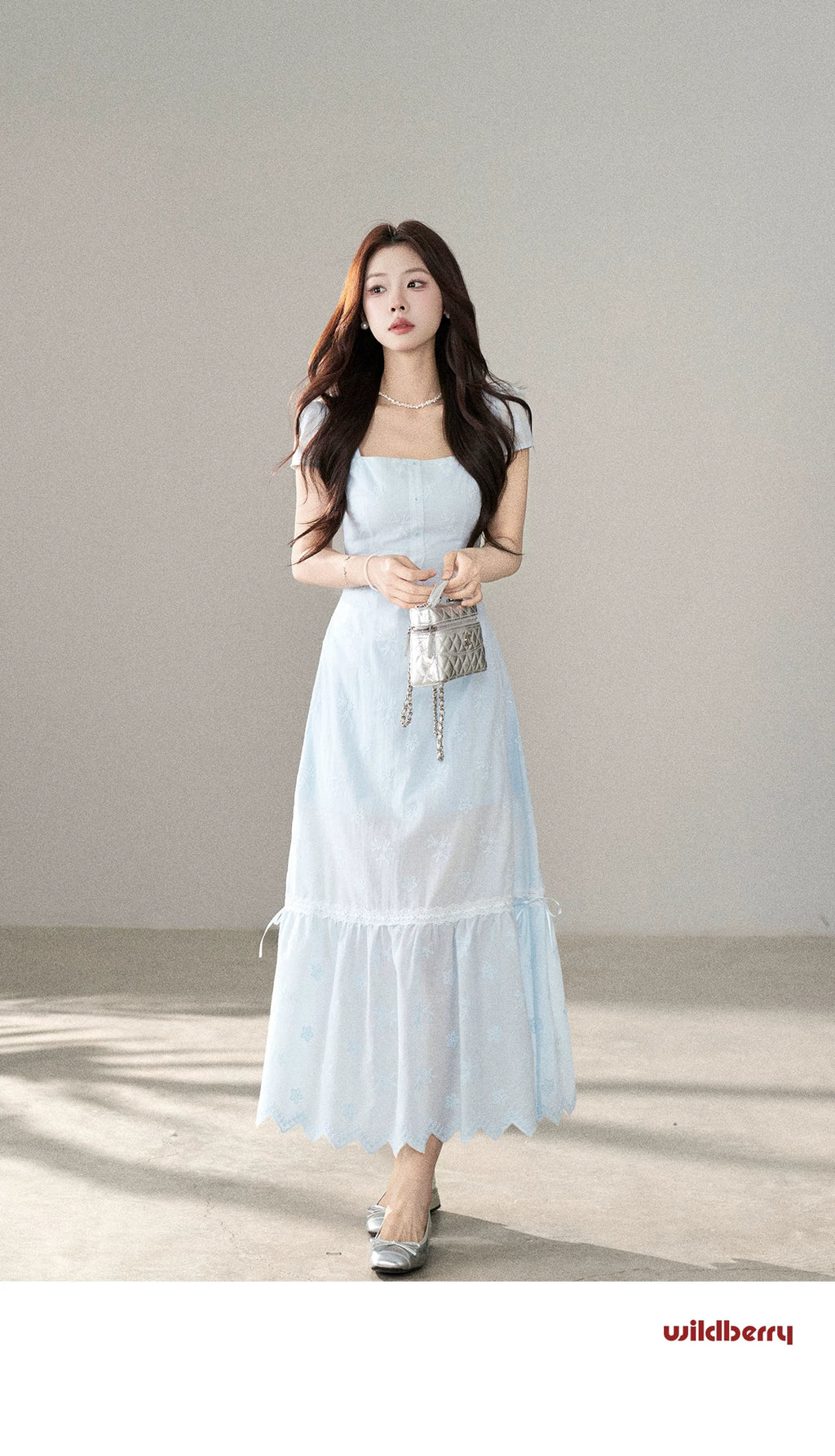 Wildberry Square Neck Korean Temperament Long Skirt