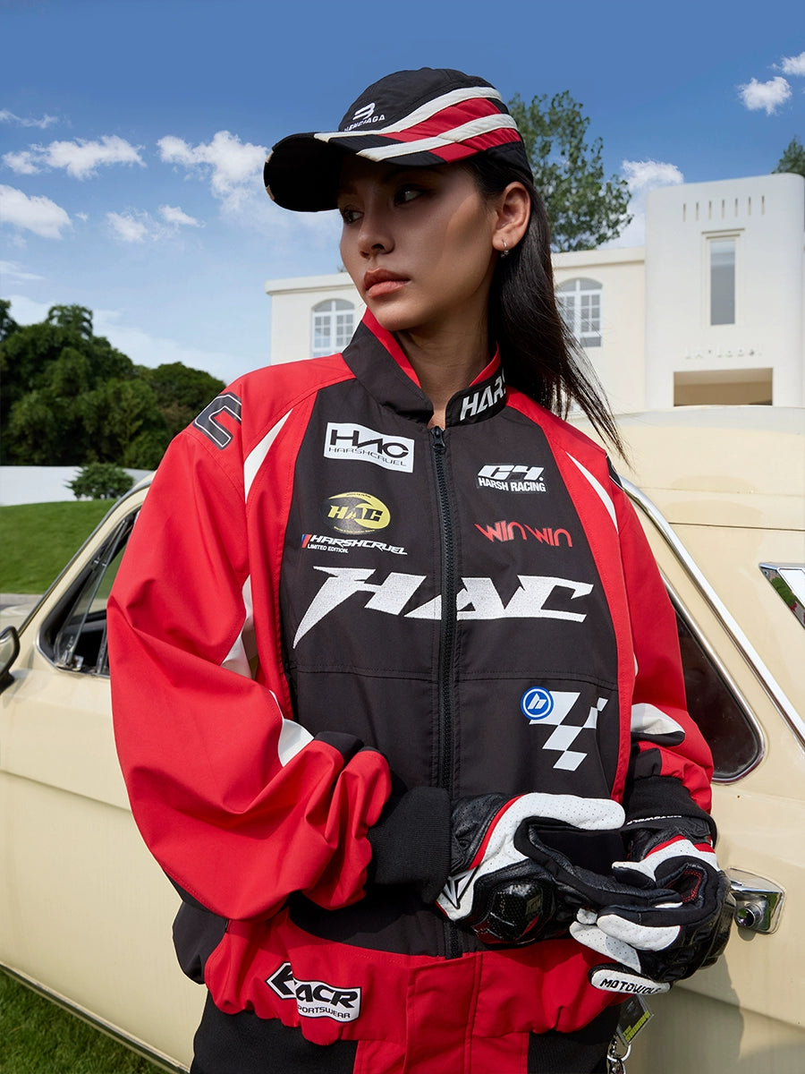 Harshandcruel Retro Contrasting Structure Stitching Racing Suit