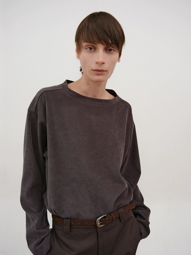 COLN Three-dimensional One-word Collar T-shirt
