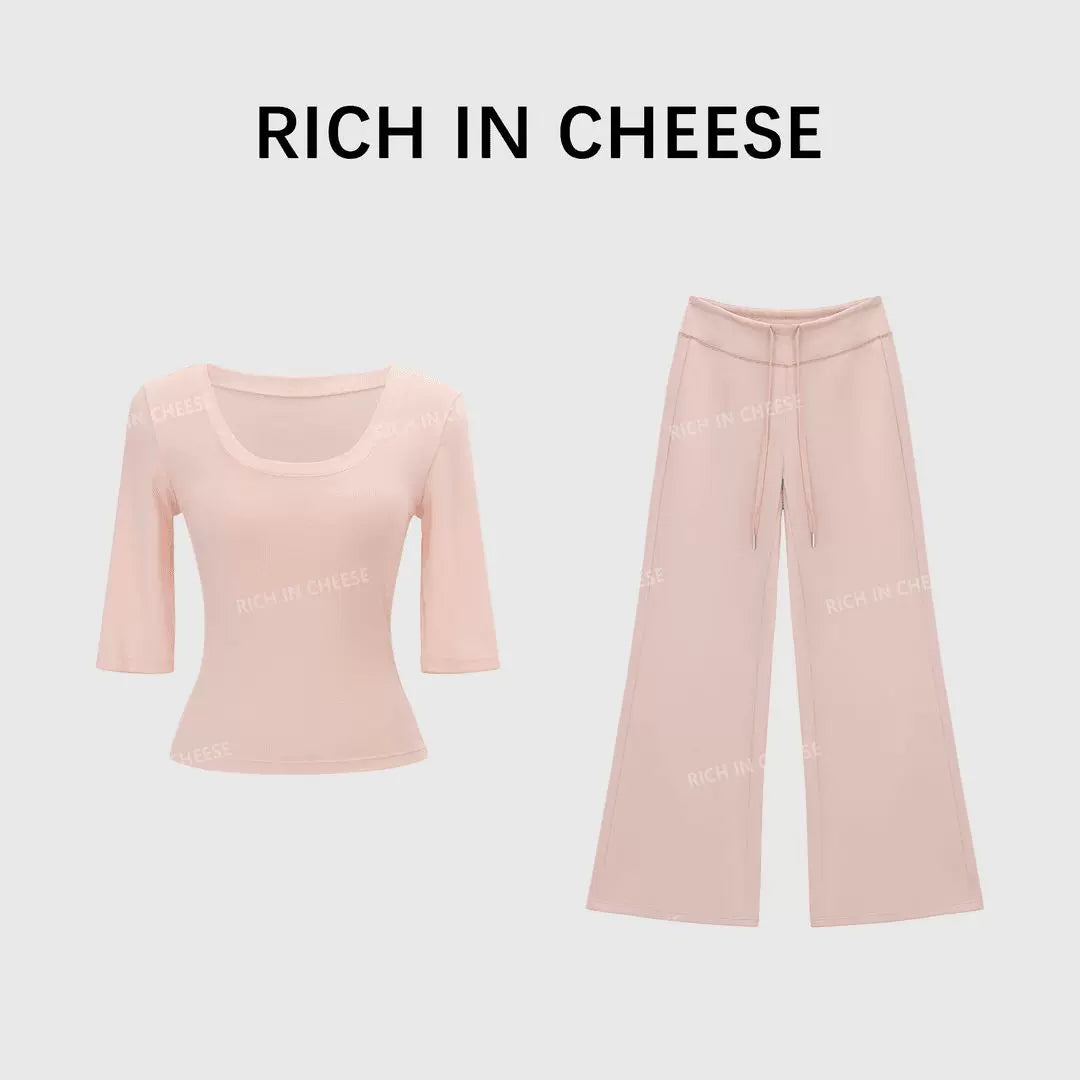 RICH IN CHEESE Versatile Knitted Tee Knitted Trousers Set