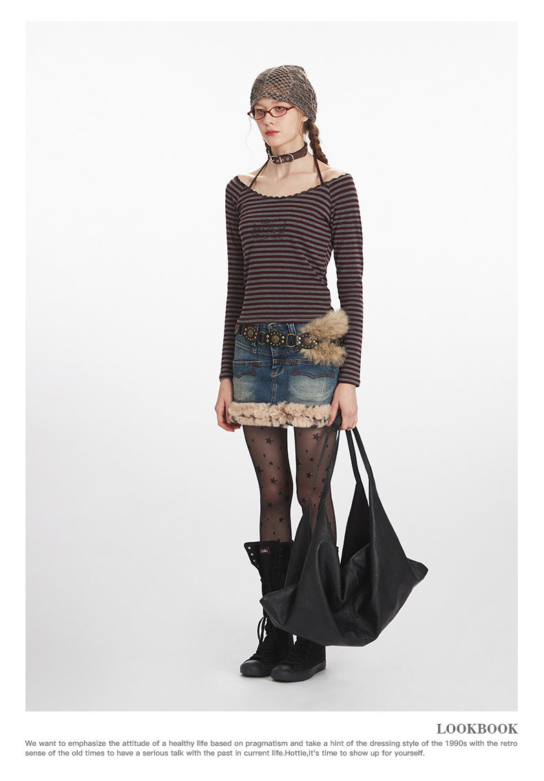 Nariele Shoulder Stripes Slim Short Long Sleeves