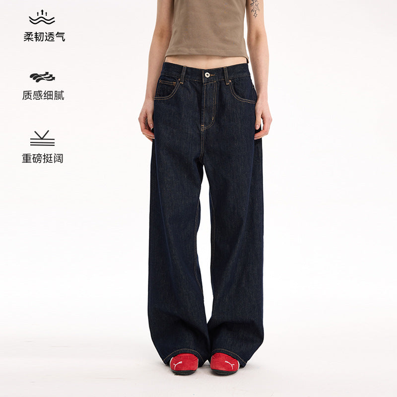 UNF 130z Dark Blue Raw Cow RAW Denim Loose Straight Jeans