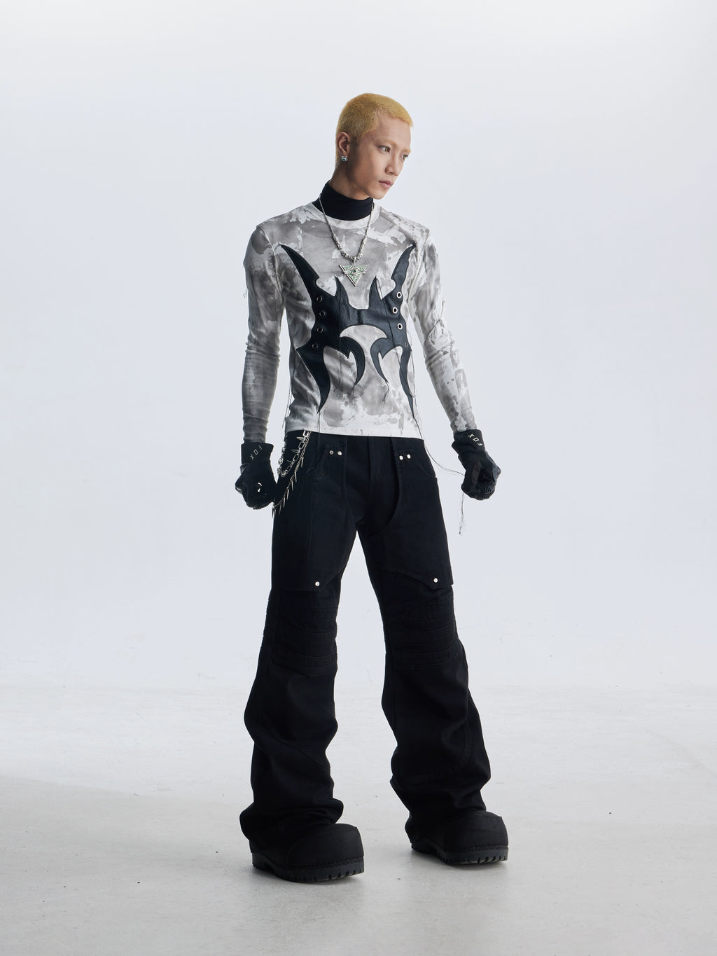 NOMANIAI Leather Tie-dye Fringed Slim Long Sleeves