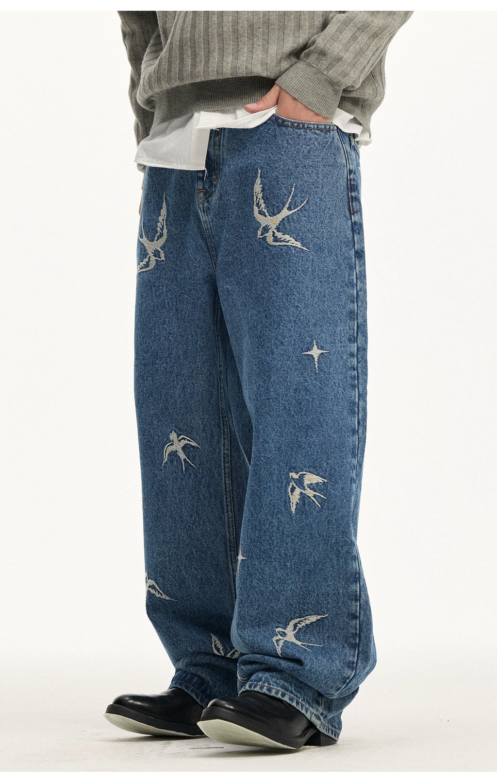 CoosRetro Embroidered Washed Old Jeans