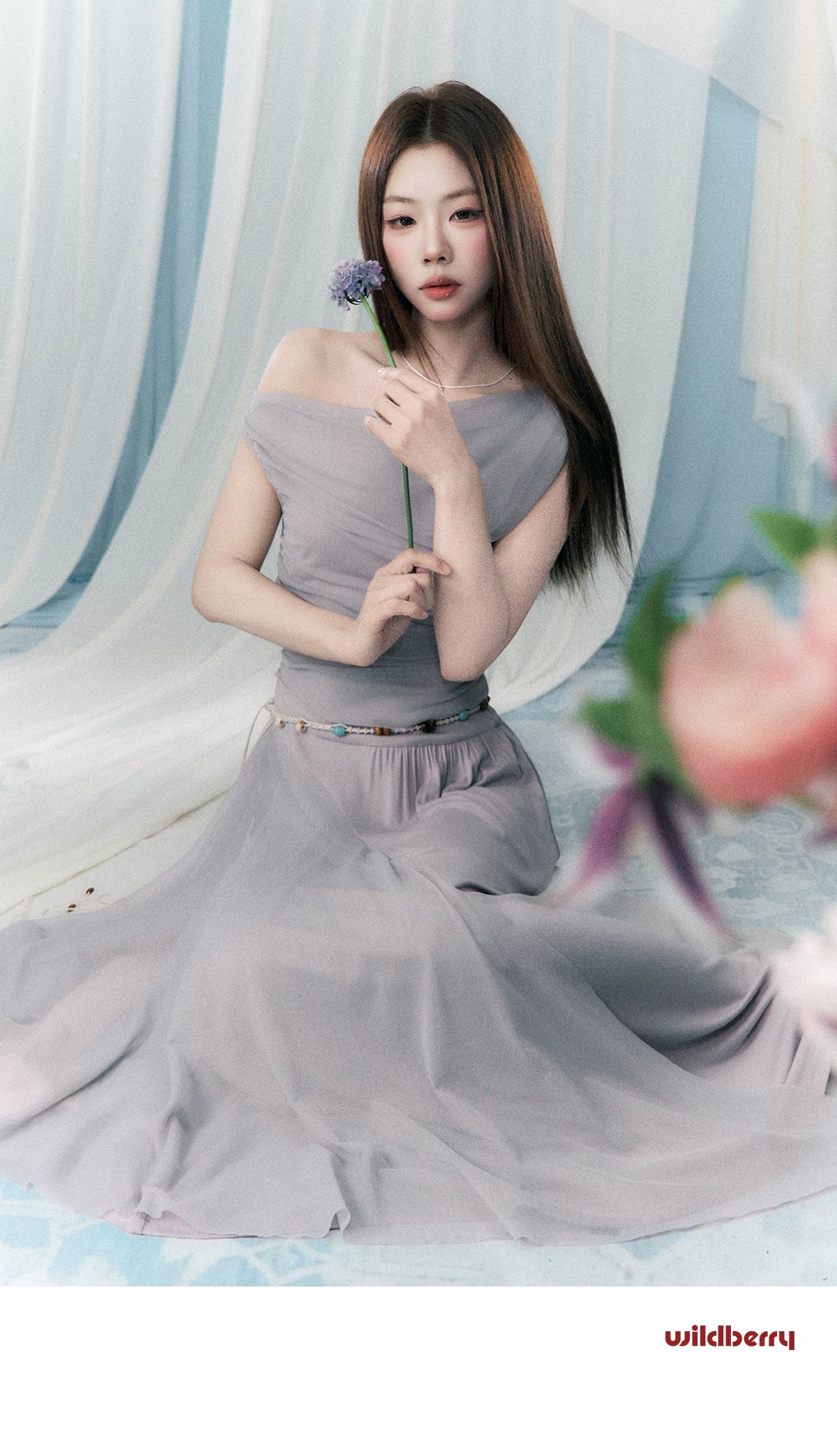 Wildberry Slanted Shoulders and Waist Long Skirt